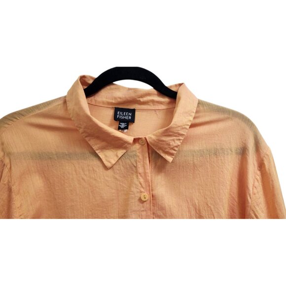 Eileen Fisher Semi-Sheer Button Front Tunic Blouse XL Orange - Picture 3 of 10